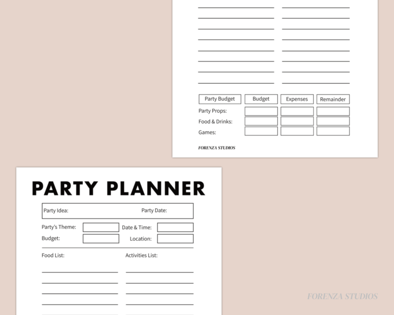 Forenza Studios, Party Planner, Budget, Pink, Paper